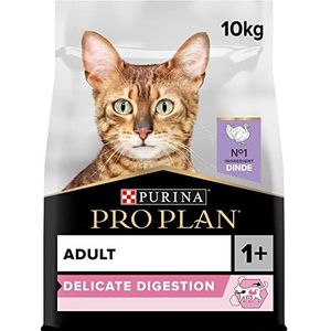 Pro Plan Kat Delicate Kattenvoer, Adult Kattenbrokken - Gevoelige Spijsvertering - Kieskeurige Katten, met Kalkoen, 10kg