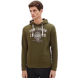 TOM TAILOR Basic hoodie voor heren met logo-print, 13050-olijf Night Green, L