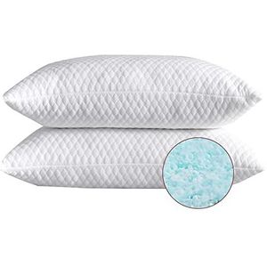 NTCOCO 2 kussens, versnipperde traagschuim bedkussens om te slapen, met wasbaar, afneembaar verkoelend, hypoallergeen slaapkussen voor rug- en zijslaper, Queen (2-Pack)