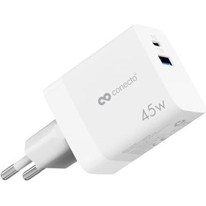 conecto USB C-oplader, 2-poorts meervoudige adapter, voeding 45 watt snellader, compatibel met Apple iPhone 15, Samsung, tablet, laptop UVM, GaN QC PD Charger, wit