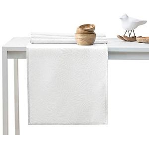 AmeliaHome Tafelloper set 35 x 250 cm en 115 x 250 cm lotuseffect waterafstotende bladeren wit Gaia