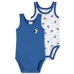 Schiesser Babyjongens set van 2 rompers zonder mouwen, ondergoedset voor kleine kinderen, blauw wit patroon, 56, Blauw wit met patroon., 56 cm