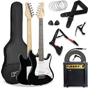 3rd Avenue XF 3/4 formaat elektrische gitaar, ultieme kit met 10W versterker, kabel, statief, gigbag, gitaarband, reservesnaren, plectrums, capo - zwart