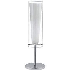 Eglo Pinto Tafellamp, 1 lamp, bedlampje van staal, kleur: chroom, glas: helder, wit en opaal mat, fitting: E27, inclusief schakelaar.