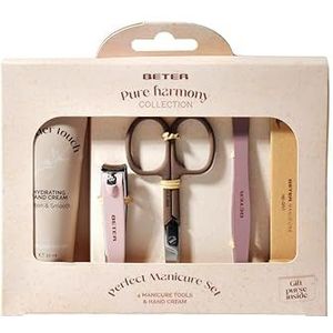 Beter Pure Harmony manicureset, 4-delige set (nagelvijl, pincet, nagelschaar, nagelknipper) + handcrème en stoffen tas, perfect voor cadeau, Kerstmis, nagel- en handverzorgingsset