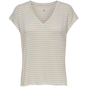 ONLY - ONLVIDA - T-shirt - Lichtgrijs/Wit - V-hals - Kwartmouw
