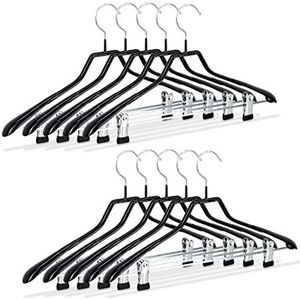Relaxdays kledinghangers, set van 10, voor kostuums, van metaal, slipvast, ruimtebesparend, 42 cm, zwart