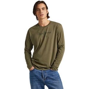 Pepe Jeans Heren Eggo T-Shirt Slim Fit Lange Mouw Blauw, Groen (Militair Groen), S