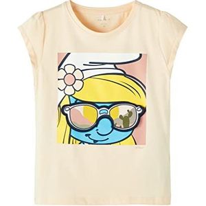 Bestseller A/S Meisjes NMFANI Smurfs SS TOP VDE T-shirt, Créme De Pêche, 110, Créme de Pêche, 110 cm
