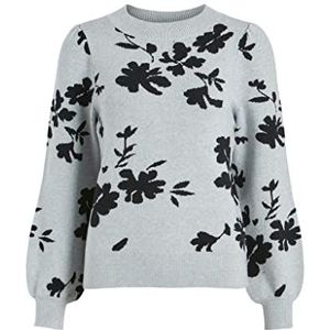 VIRIL L/S Jacquard Flower Knit Top - NOOS, Licht Grijs Melange/Patroon: bloemen Jacquard, L