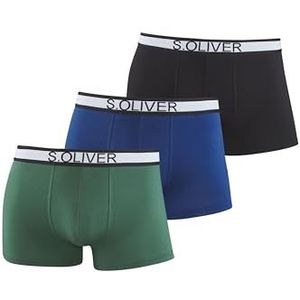 s.Oliver Boxershorts voor heren, 3 stuks, met gestreepte tailleband, olijf+blauw+zwart, S