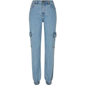 Urban Classics Damesbroek van biologisch katoen met opgestikte zakken, Ladies Organic Stretch Denim Cargo Pants verkrijgbaar in 4 kleuren, maten 26-34, Clearblue Bleached