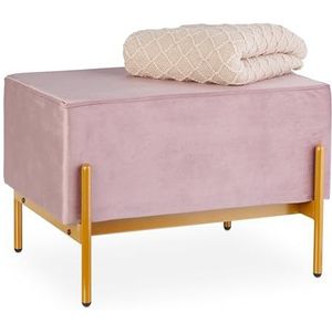 Relaxdays zitbank fluweel - met metalen poten - slaapkamer - 40 x 60 x 43 cm - halbank - roze