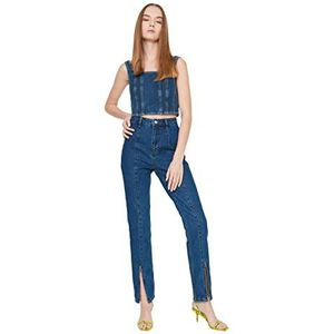 Trendyol Vrouwen blauwe wortel rits hoge taille bootcut jeans, Blauw, 66