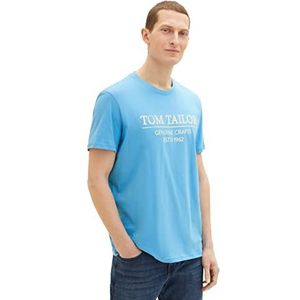 TOM TAILOR T-shirt met logo-print van biologisch katoen heren 1021229,18395 - Rainy Sky Blue,S