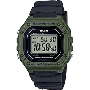 Casio Heren W-218H-1AVCF klassiek digitaal display quartz zwart horloge, Zwart/Groen, Quartz Horloge