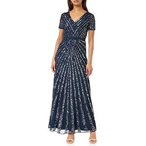 Maya Deluxe Maxi dames verfraaid pailletten jurk lange korte mouw V-hals hoge Empire taille een cut glanzend prom bruiloft bruidsmeisje, marineblauw, 32