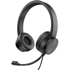 VulTech Headset On Ear HS-03 zwart met microfoon op verstelbare hoofdband, pc met volumeregeling en mute-functie, voor kantoor, computer, laptop, Macbook, teams, meeting, zoom