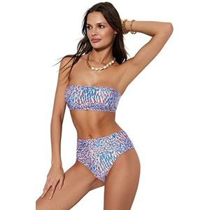 Trendyol Vrouwen Animal Print Geweven Bikini Set, Blauw/Meerkleurig, 40