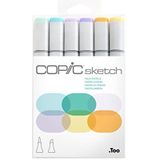 COPIC Sketch Marker Set ""Pale Pastels"" met 6 kleuren, professionele penseelstiften op alcoholbasis met een flexibele en een medium brede punt.