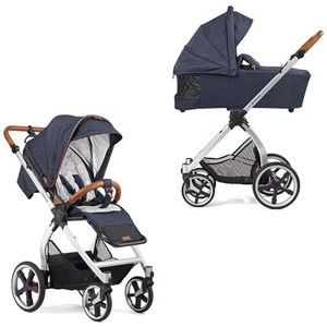 Gesslein Kinderwagen FX4 Swing met babykuip Panorama Lyx (kinderwagen 3-in-1, lig- & zitoptie, sportwagenopzetstuk, individueel instelbaar, hoog comfort, kleine pakmaat, handrem) donkerblauw
