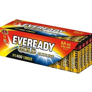 Eveready Gouden alkaline AA-batterijen, 40 stuks, duurzame dubbele A-batterijen voor huishoudelijke apparaten (Amazon Exclusive)