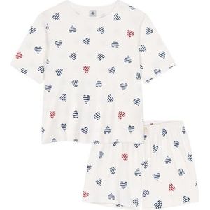 Petit Bateau - A0d1e - Damespyjama - Wit/Multico - Katoen - Met Hartjesprint