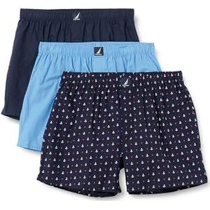 Nautica Men's Cotton Woven 3 Pack Boxer, Peacoat/Aero Blue/Anchor, Medium