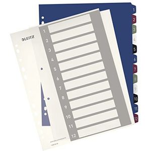 Leitz Register voor A4, PC-beschrijfbaar voorblad en 12 tabbladen, tabbladen met cijferopdruk 1-12, overbreedte, wit/meerkleurig, PP, stijl, 1238000
