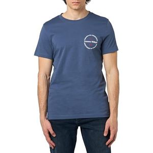 Tommy Hilfiger Heren Hilfiger Roundle Tee S/S T-shirts, blauw, M, Verouderde Indigo, M