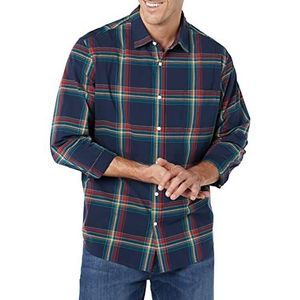 Amazon Essentials Regular-Fit Stretch Poplin overhemd met lange mouwen voor heren, marineblauw rood groenblauw geruit XS