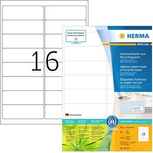 HERMA 10730 Recycling etiketten DIN A4 (99,1 x 33,8 mm, 80 vellen, gerecycled papier, mat) zelfklevend, bedrukbaar, permanent hechtende adreslabels, 1.280 zelfklevende etiketten, natuurlijk wit