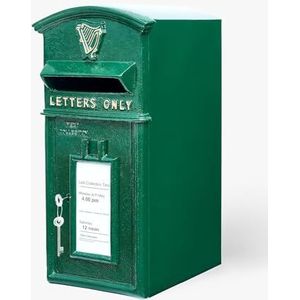 ACL Traditionele Ierse groene klaver brievenbus met slot - wandmontage/pilaarbevestiging brievenbus - afsluitbare gietijzeren verzenddoos (24 x 31 x 57 cm, 18 kg)