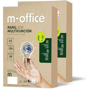 M-Office Gerecycled Papier DIN A3, 80 g, voor Kopieerapparaten en Printers - 2 Verpakkingen van 250 Vellen, 100% Gerecycled (500 Vellen Totaal)
