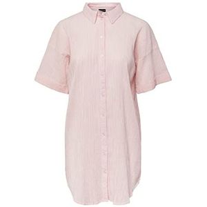 Selected Homme Pcterra Ss Long Shirt Bc voor dames, Begonia Pink/Stripes: cloud danser, M