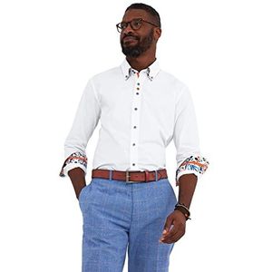 Joe Browns Mannen Tailored Fit Klassieke Witte Dubbele Kraag Kiekeboe Zomer Bloemen Lange Mouw Button Down Smart Shirt, XL, Wit, Wit, XL
