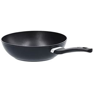 MasterChef Wok Non Stick Roerbak Pan 28cm Voor Inductie Kookplaat, Gas, Halogeen & Keramische Kachels Met Krasbestendig & Anti-aanbaklaag, Vaatwasmachinebestendig, Aluminium, Woodlook, Zwart