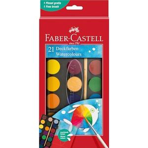 Faber-Castell 125027 - Aquarelverfdoos 21 kleuren, incl. penseel, kleurdoos voor school en vrije tijd