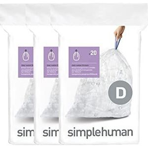 simplehuman CW0278 code D maatwerk afvalzakken, vuilniszakken, 20 liter, 3 x pak van 20 (60 afvalzakken), helder plastic