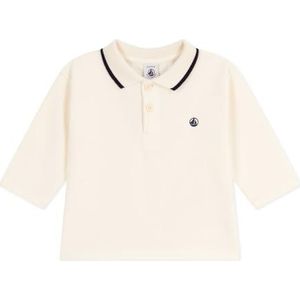 Petit Bateau Effen katoenen babypolo met lange mouwen, Milk, 6 Maanden