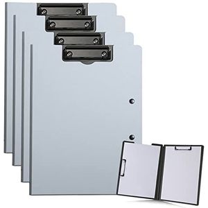 Klembordmap A4 met hoes Foldover Hard PVC Bedekt Plastic Opvouwbaar 360 Over Flip Form File Document Organizer School Office (Grijs 4 Pack)