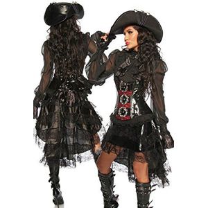 Wetlook piraten middeleeuwse volant-rok met kant - zwart - L