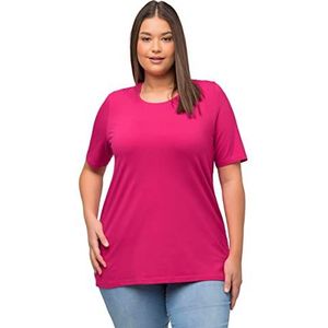Ulla Popken T-shirt voor dames, A-lijn, ronde hals, halve mouwen, Hot Pink Fuchsia, 58/60 NL