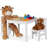 Relaxdays kindertafel met 2 stoelen, indoor zitgroep voor kinderen, 3-delig, robuust, kindermeubelen, mdf, wit/natuur