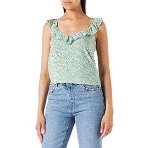 ONLY JdY JDYSTARR Life Strap Frill WVN Top, Medium Green/AOP: Cloud Dancer Bladeren, 38