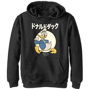 Disney Characters Kanji Duck Boy's Hooded Pullover Fleece, Zwart, Small, Schwarz, S