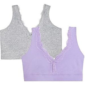 Fruit of the Loom Dames draadloze bralette van katoen met volledige bedekking en volledige afdekking, ondoorzichtig, lila whisper/grey heather, XX-Large, Lilac Whisper/Grey Heather, XXL