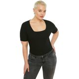 Trendyol Vrouwen Plus Size Regular Basic Vierkante Kraag Knit Plus Size T-Shirt, Zwart, 4XL grote maten