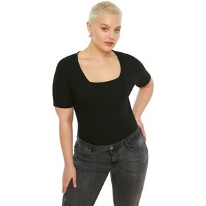 Trendyol Vrouwen Plus Size Regular Basic Vierkante Kraag Knit Plus Size T-Shirt, Zwart, 4XL grote maten