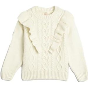 Koton Girls's Ruffle Long Sleeve Cable Knit Detail Soft Touch Sweater, ecru(010), 5-6 Jaar